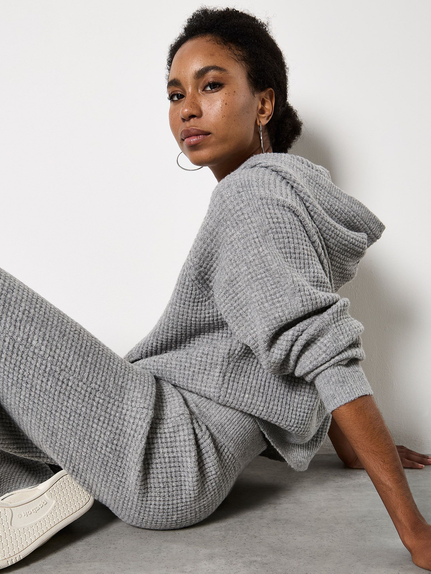 Apricot Waffle Knit Hooded Jumper