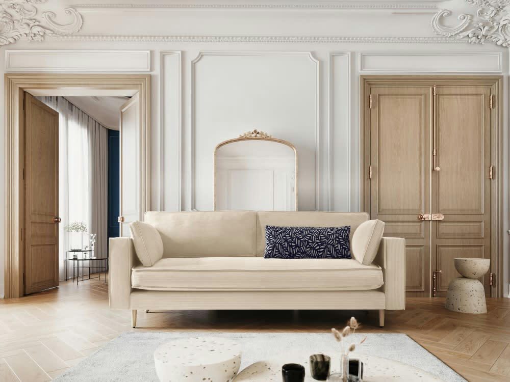 ALEXIS - Canapé 3 places en tissu structuré beige clair