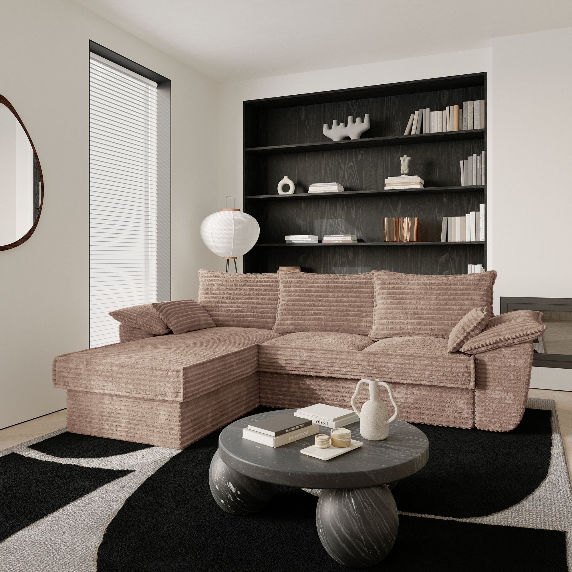 Hoekbanken links SASHA 4 personen XXL ribfluweel Mol