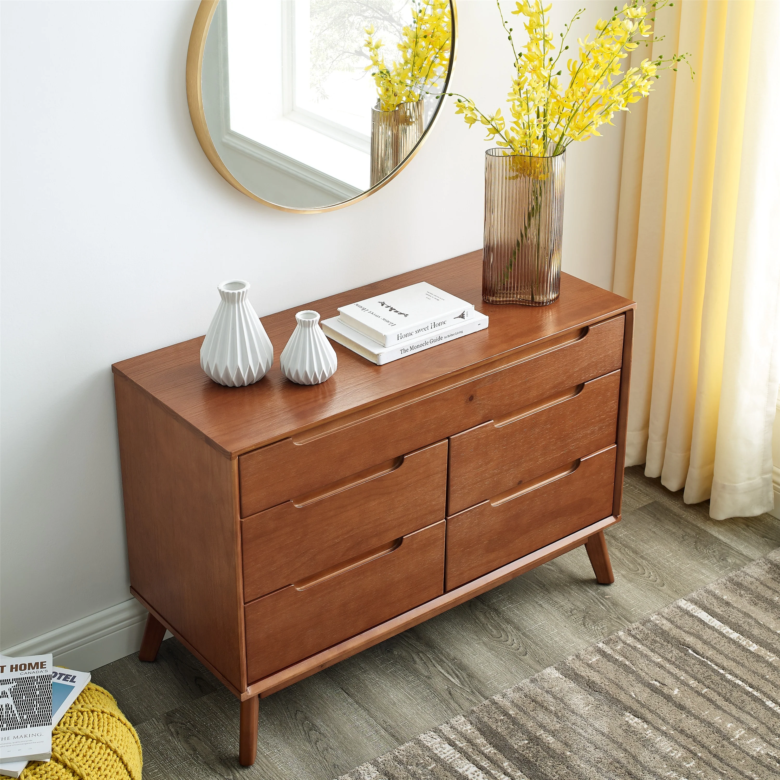 MUSEHOMEINC Mid Century Dresser for Bedroom,Wood Dressers & Chests of Drawers, Clothes Storage Cabinet,5 Drawer Dresser