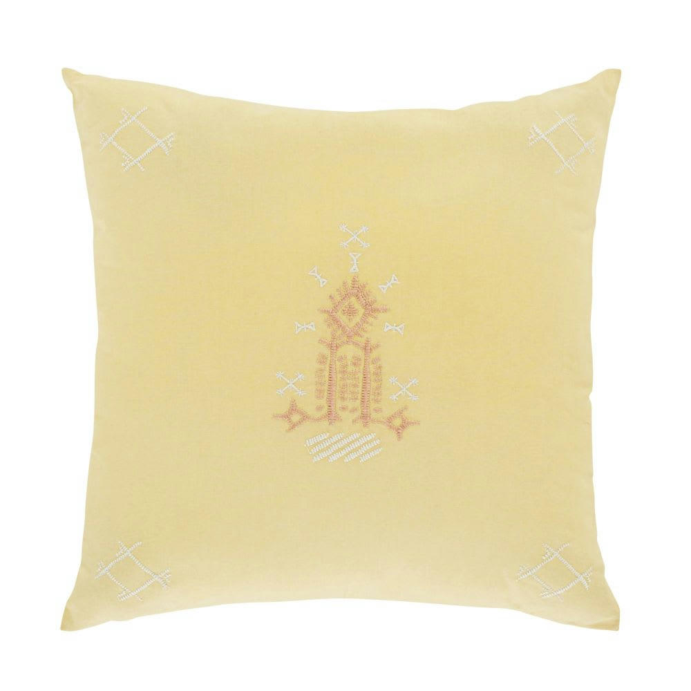 - Coussin en coton imprimé jaune 45x45