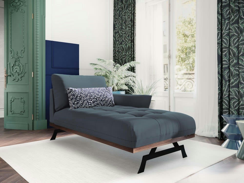 OLIVIER - Méridienne 1 place en tissu structuré bleu