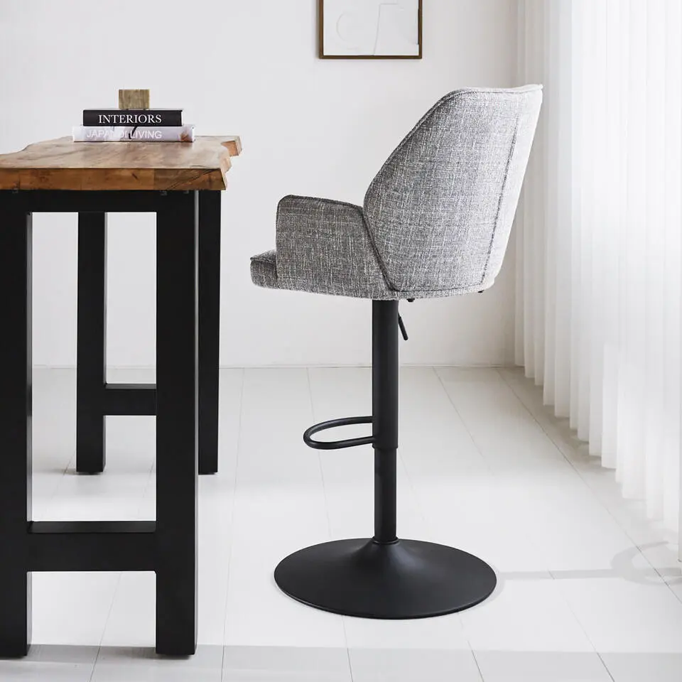 Barkruk Novan chenille grijs - Zithoogte 68 cm - Stof - Grijs