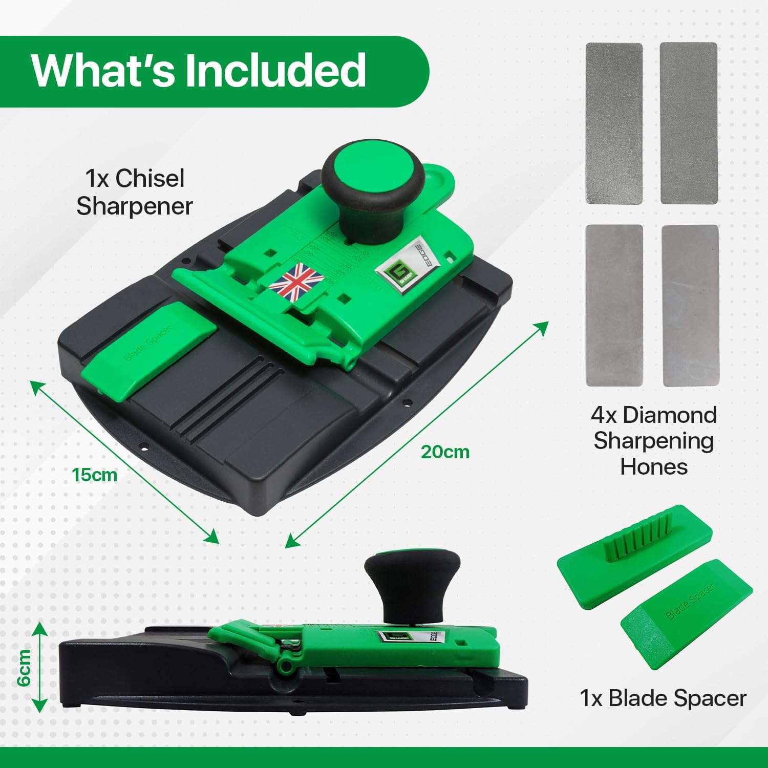 G Sharp Edge Chisel Sharpener - Chisel Sharpening Kit - Sharpens Blades from 3mm to 85mm Wide - Light, Robust and Easily Transported