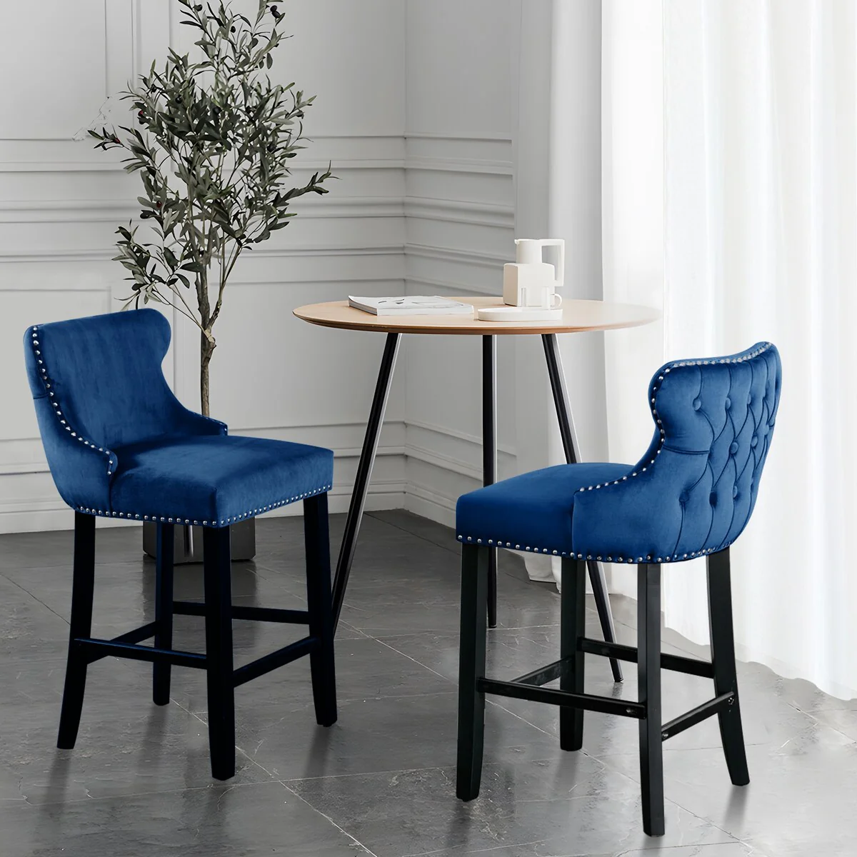 Counter Height Bar Stools Velvet Upholstered Barstools Set of 2