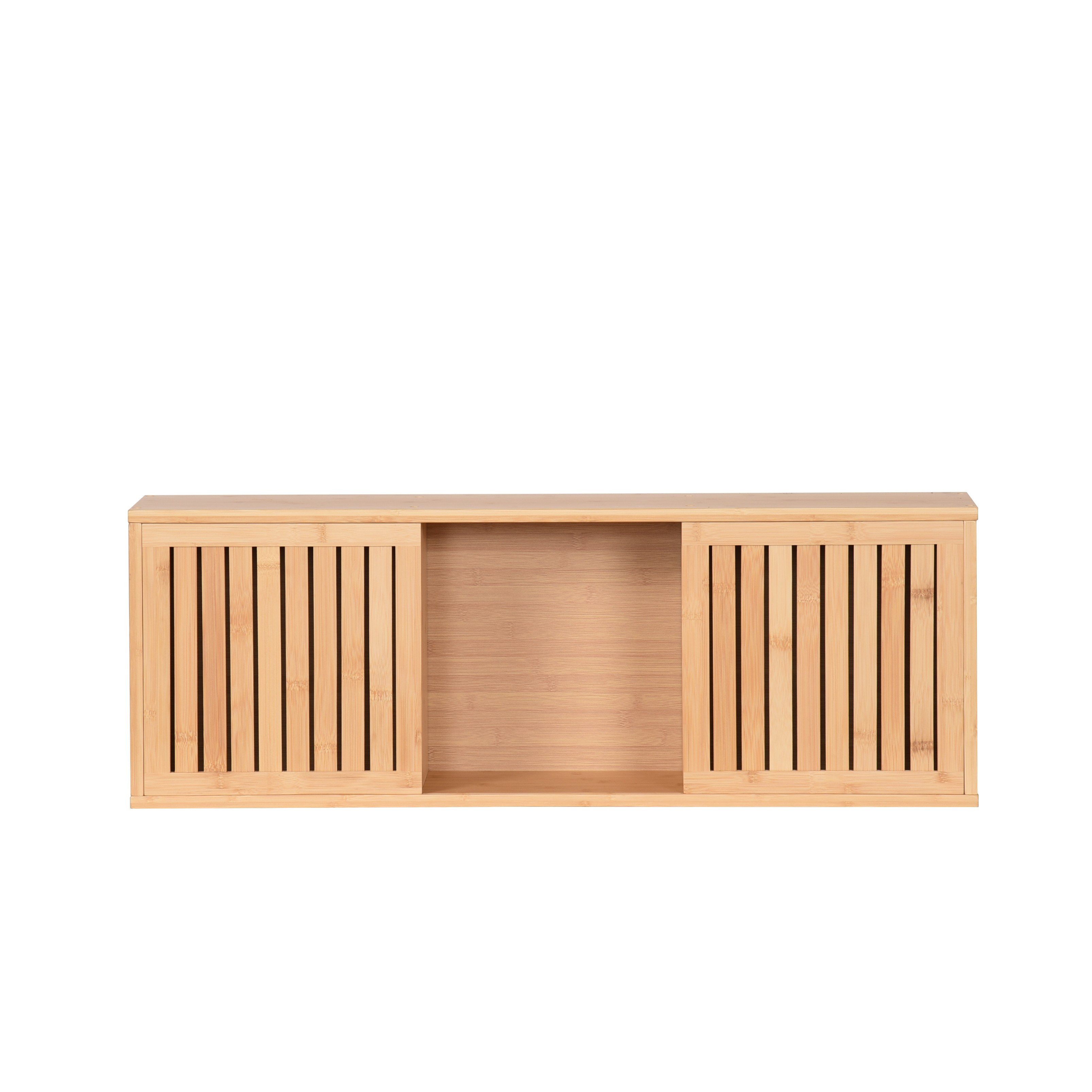 Szafka Wisząca Zamknięta z Półkami Kwadratowa Bambusowa 92,5x20x33