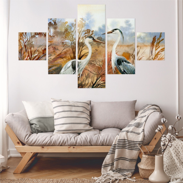 Obraz Wieloczęściowy Ptaki Malowane Akwarelą 150x90cm
