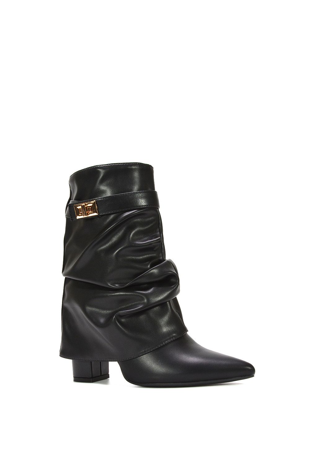 XY London Thalia' Pointed Ruched Block Heel Slouchy Booties