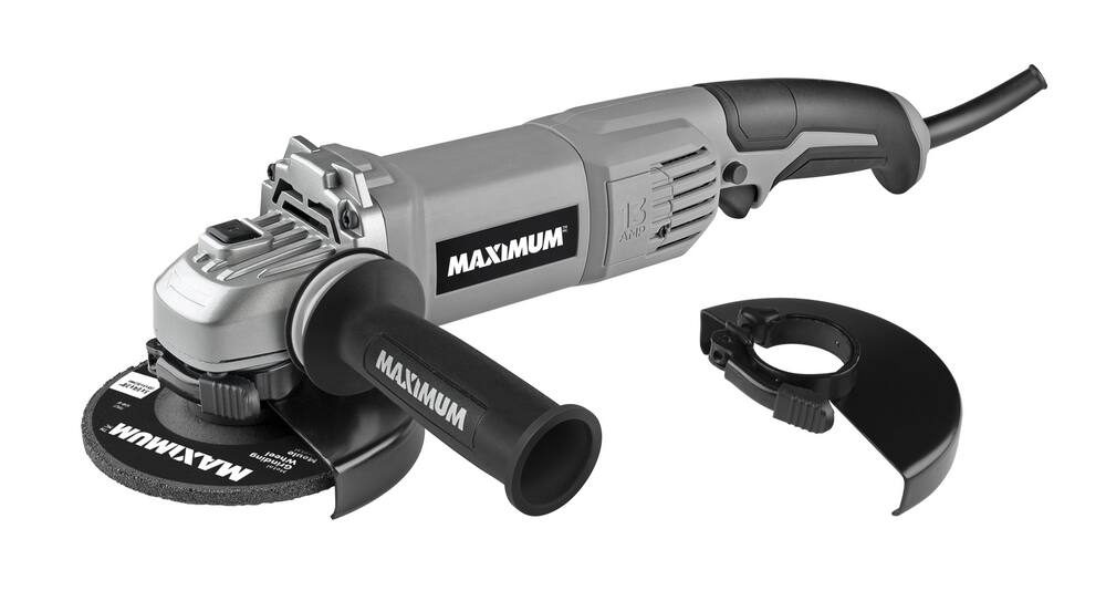 MAXIMUM 13A Corded Angle Grinder with Auxiliary Handle, Wheel Guards & Case, 4-1/2-in & 5-in