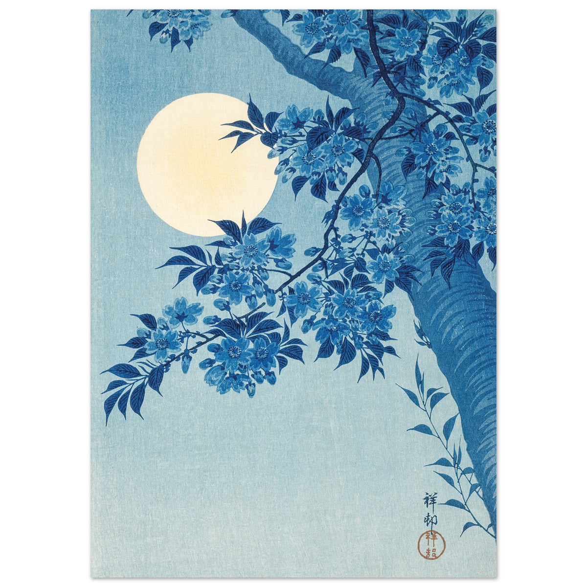 Artfulprints Poster Ohara Koson - Blossoming cherry on a moonlit night  - 50x70 cm - Meerkleurig