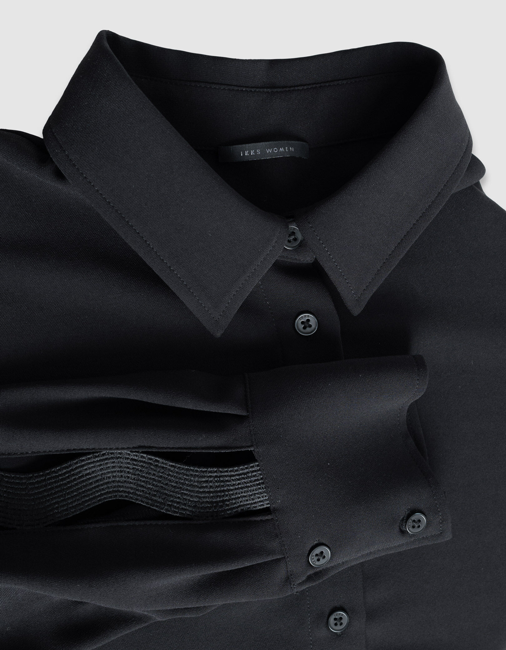 Chemise noire manches longues ajourées Femme