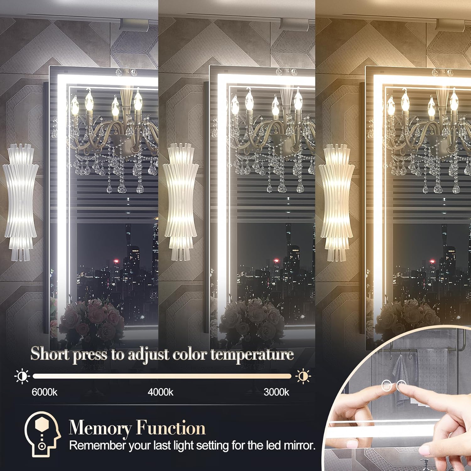 OKPAL 55x30 LED Bathroom Mirror, Anti-Fog Lighted Bathroom Mirror, Dimmable Lighted Vanity Mirror, LED Vanity Mirror with Lights, Shatterproof, ETL Listed, Horizontal/Vertical