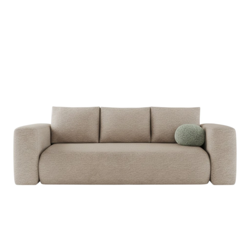 Wygodna beżowa sofa z funkcją spania Lambi z pojemnikiem.