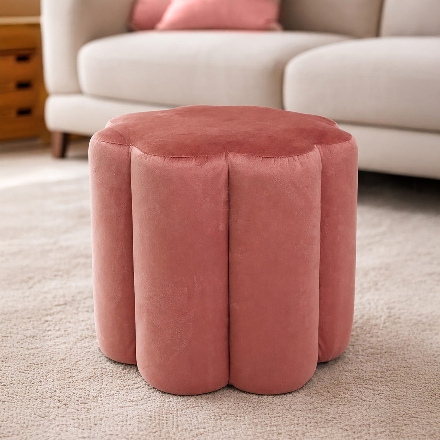 Pouf fiore velluto rosa 41 cm