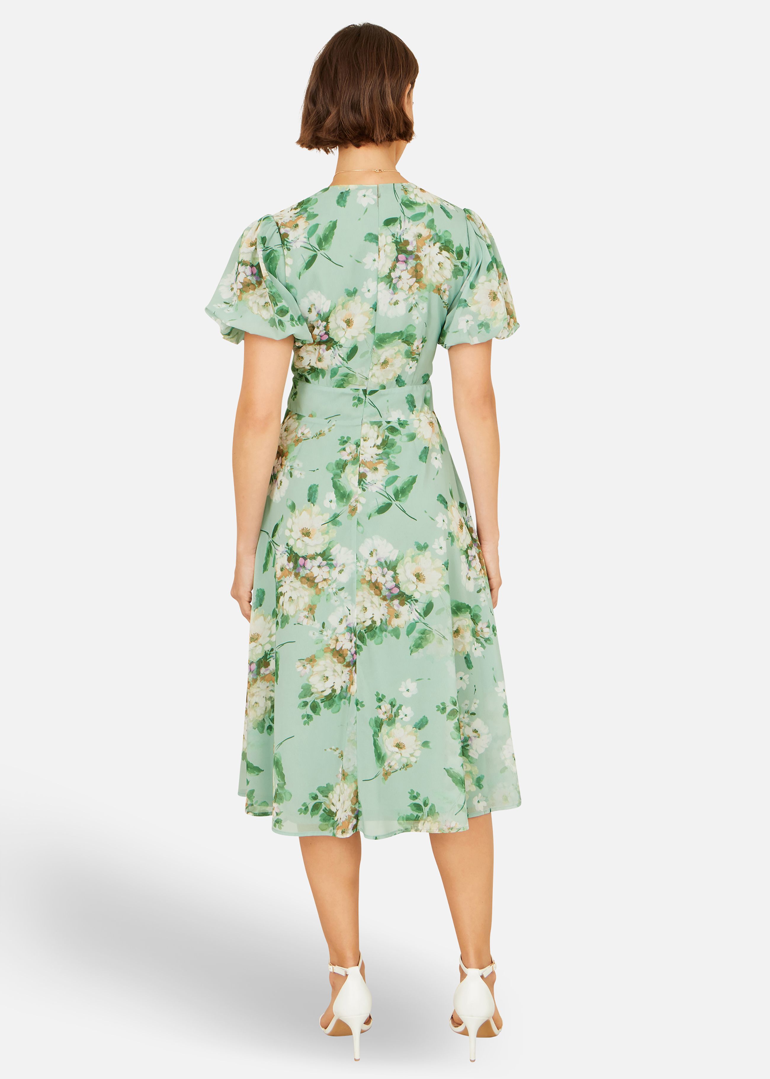 Yumi Ivory Floral Tea Dress With Front Ties