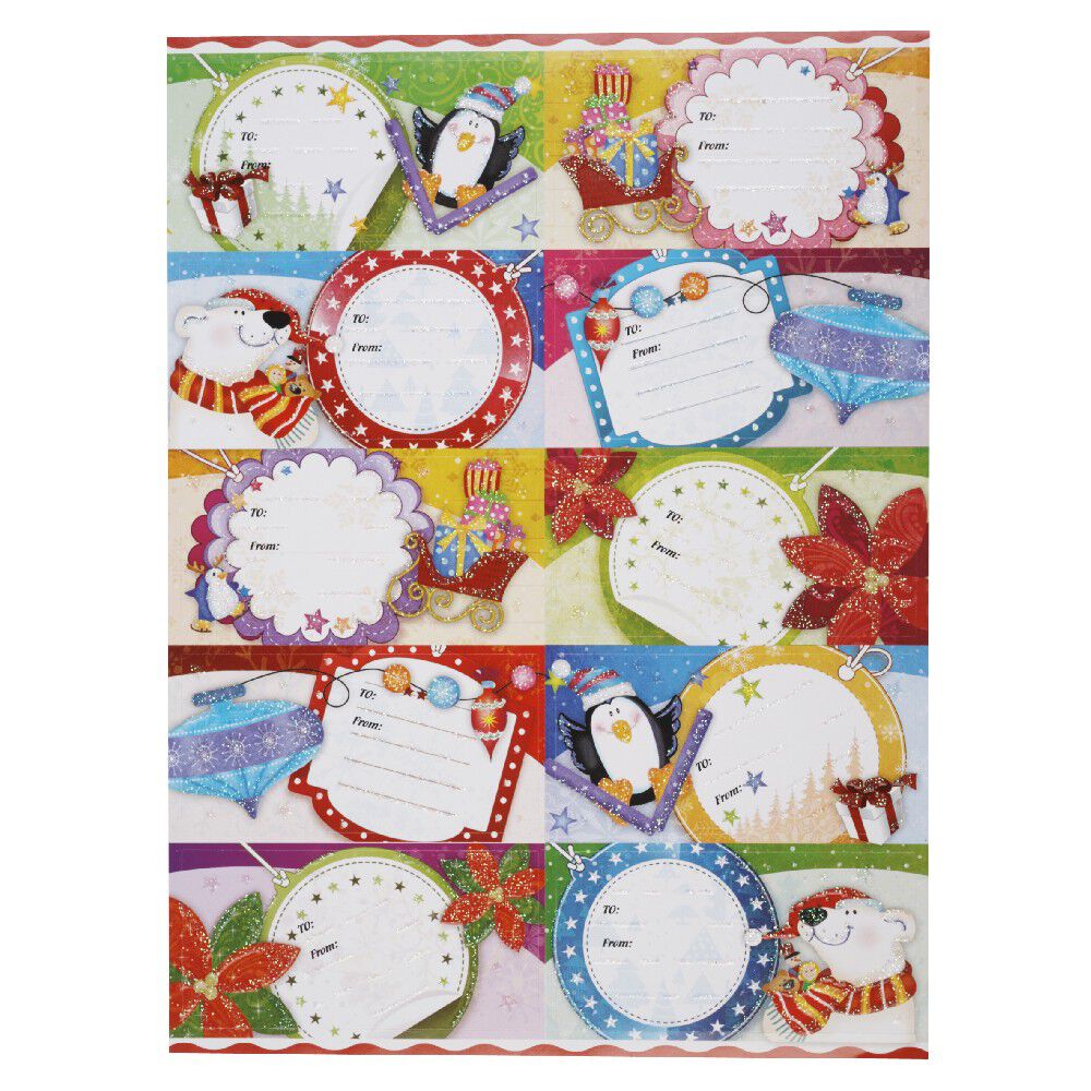 étiquette pailletée papier cadeau x10