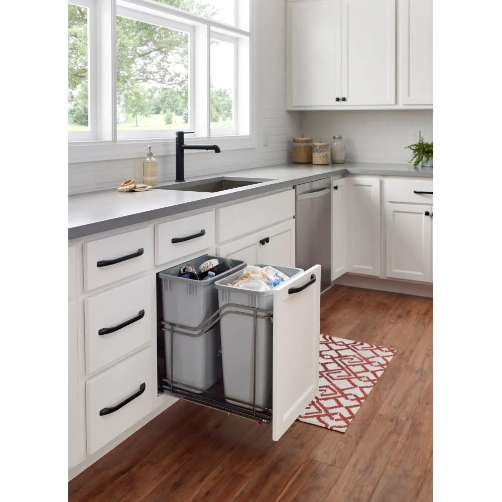 Hardware Resources 15 Bottom Mount Double Bin Pull Out Trash Can with