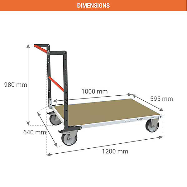 Chariot modulable à tube 1 côté - Plateau 1000x595mm - Charge max 500kg - Sols lisses - 806724511