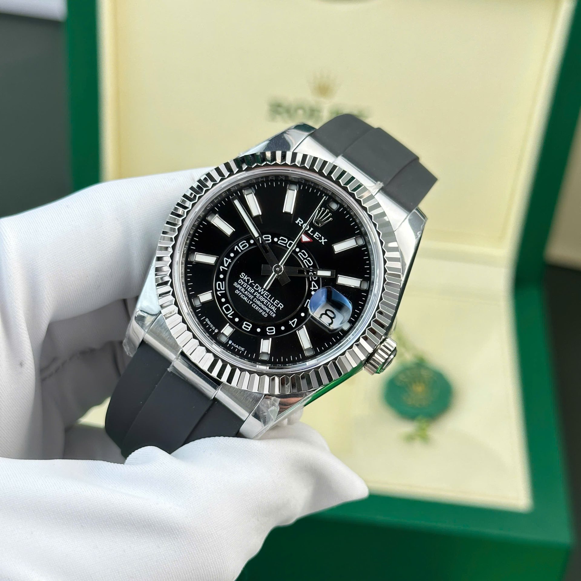Rolex Sky-Dweller 904L Steel Black Dial 42mm Oysterflex Super Clone