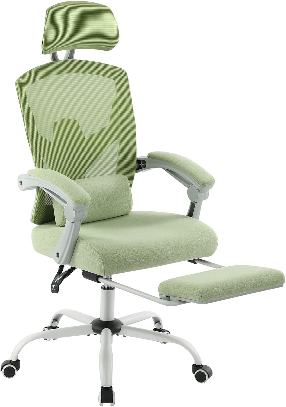 DUMOS Home Office Desk Chair with Footrest, High-Back Mesh Rolling Swivel Reclining Chairs with Wheels, Comfortable Headrest, Lumbar Support, Comfy Arms for Home, Office, Gaming, Elegant Green