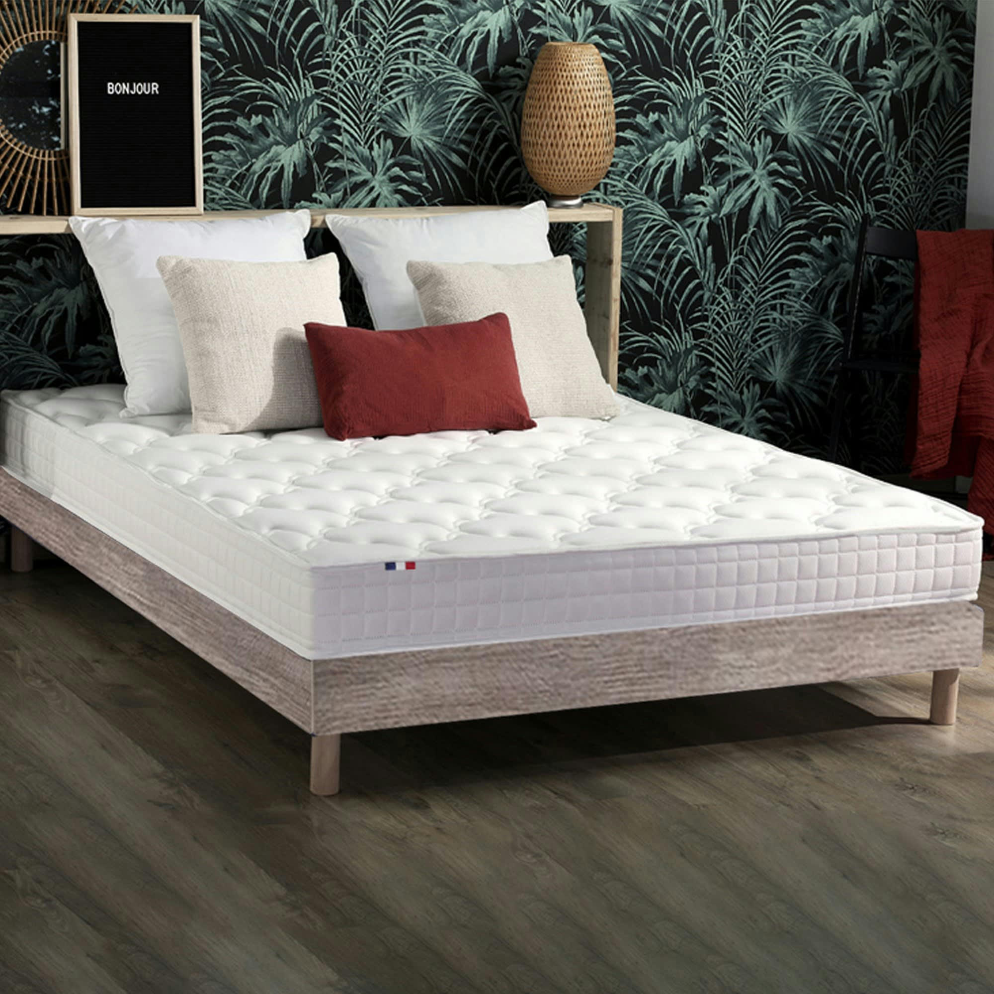 ENSEMBLE KIT AZUR - Ensemble Matelas mémoire de forme Sommier en Kit Chêne clair 140x190