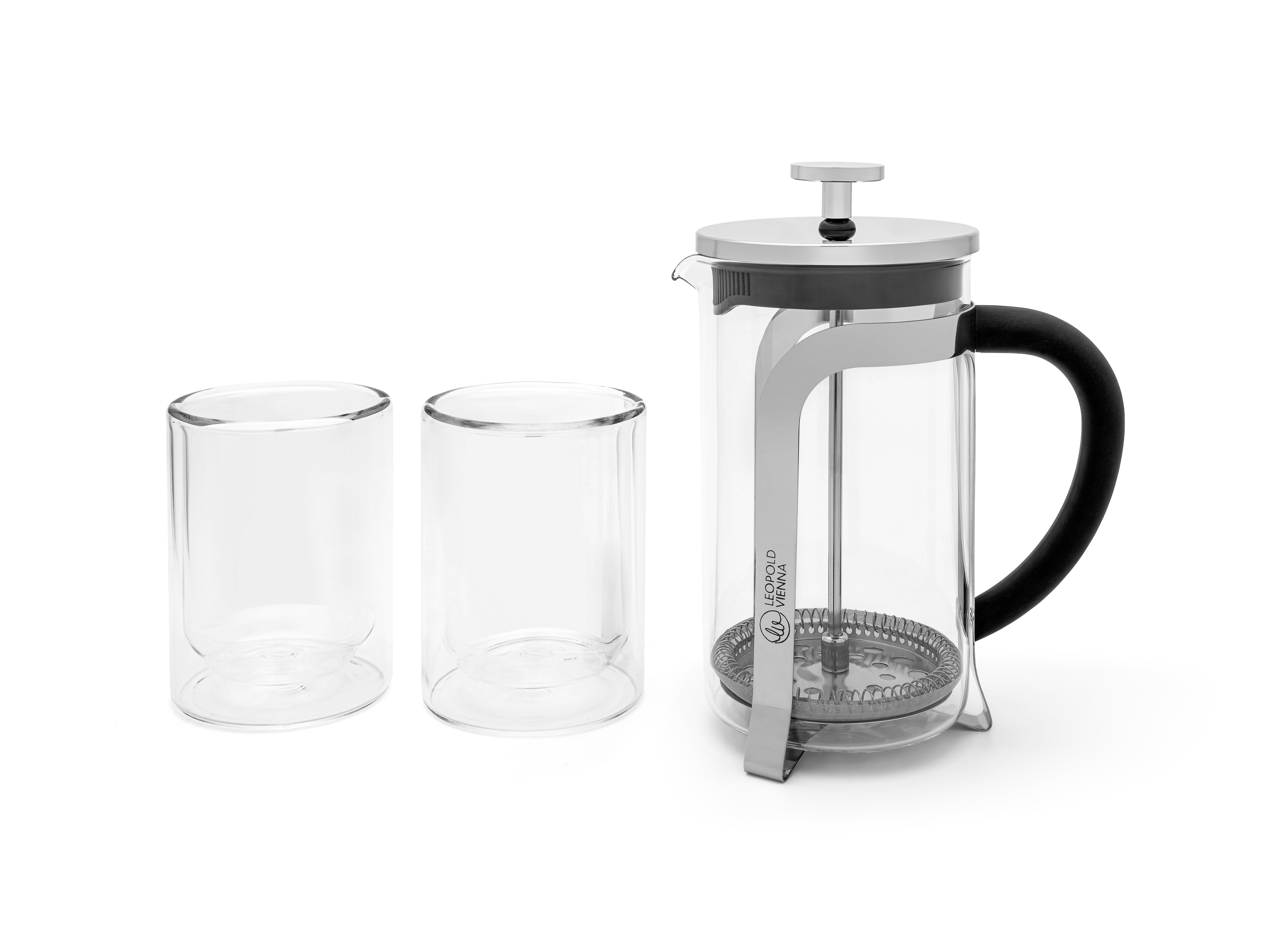 Leopold Vienna - Koffiemaker Shiny - 600ml - Met 2 dubbelwandige glazen