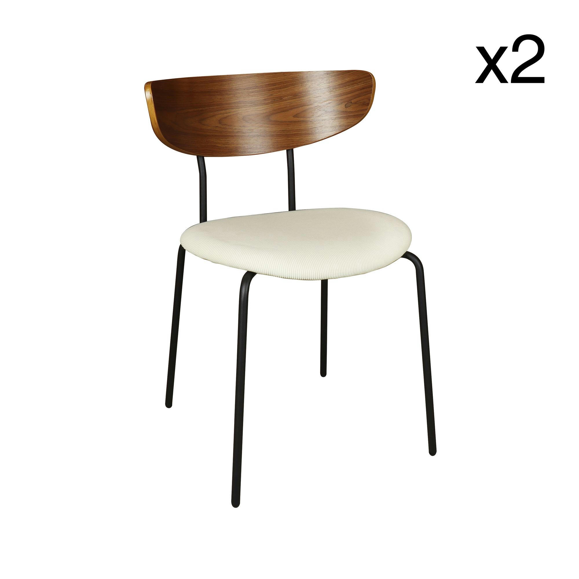 RIVA - Lot de 2 chaises en bois et velours écru