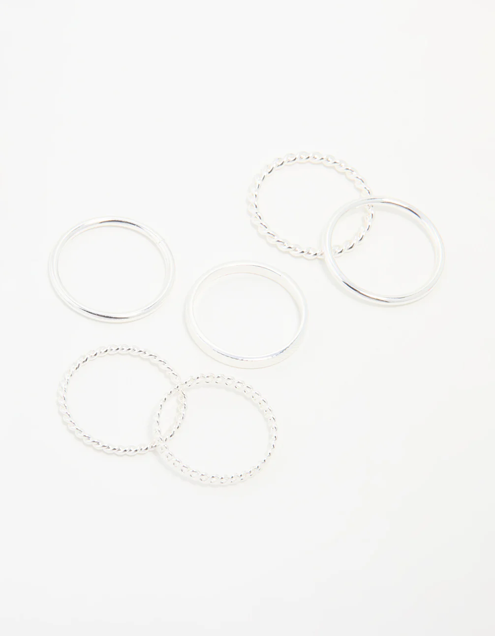 Silver Thin Twisted Stacking Rings 6-Pack