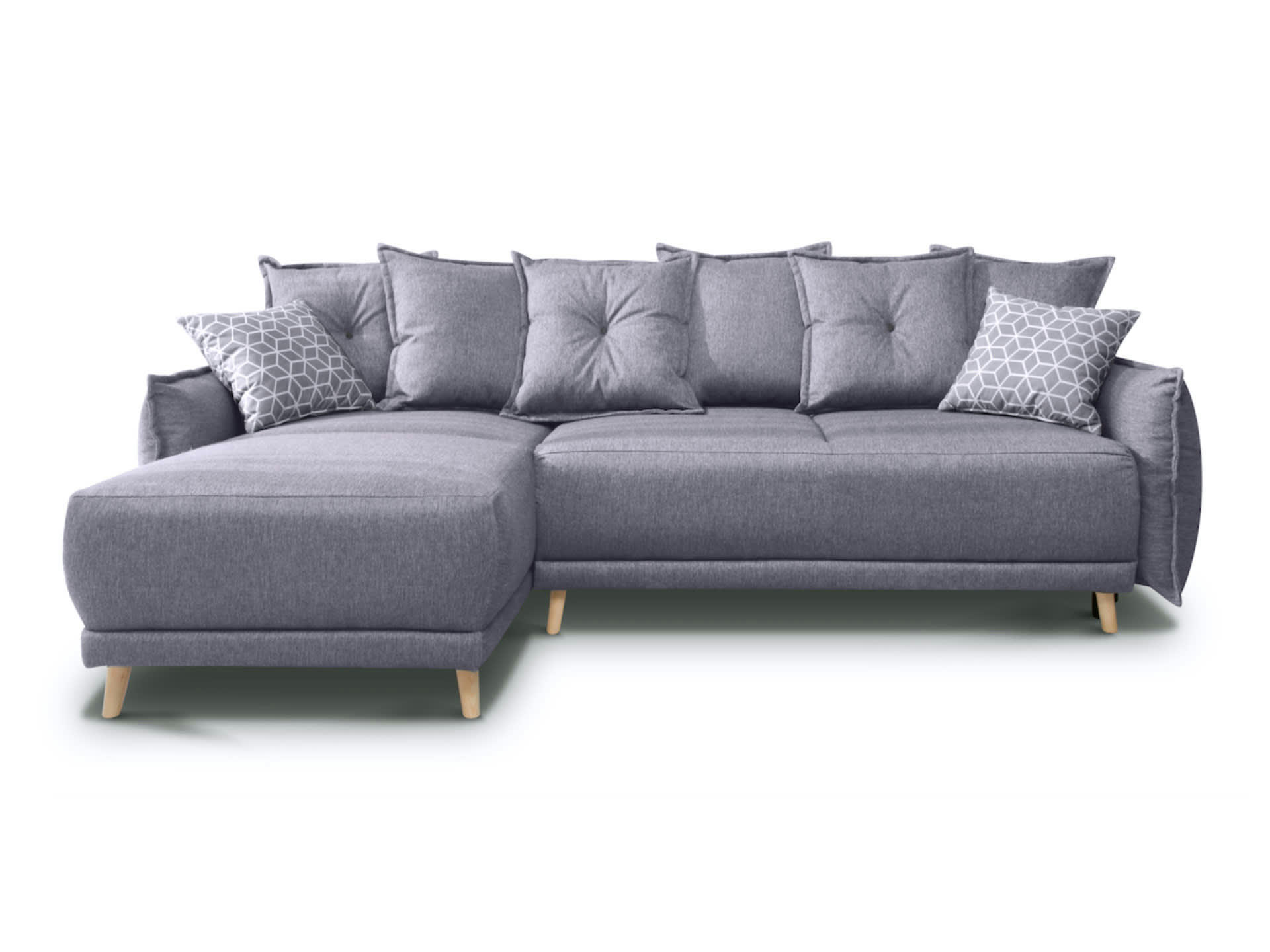 LENA - Canapé d'angle réversible convertible 4 places en tissu gris clair