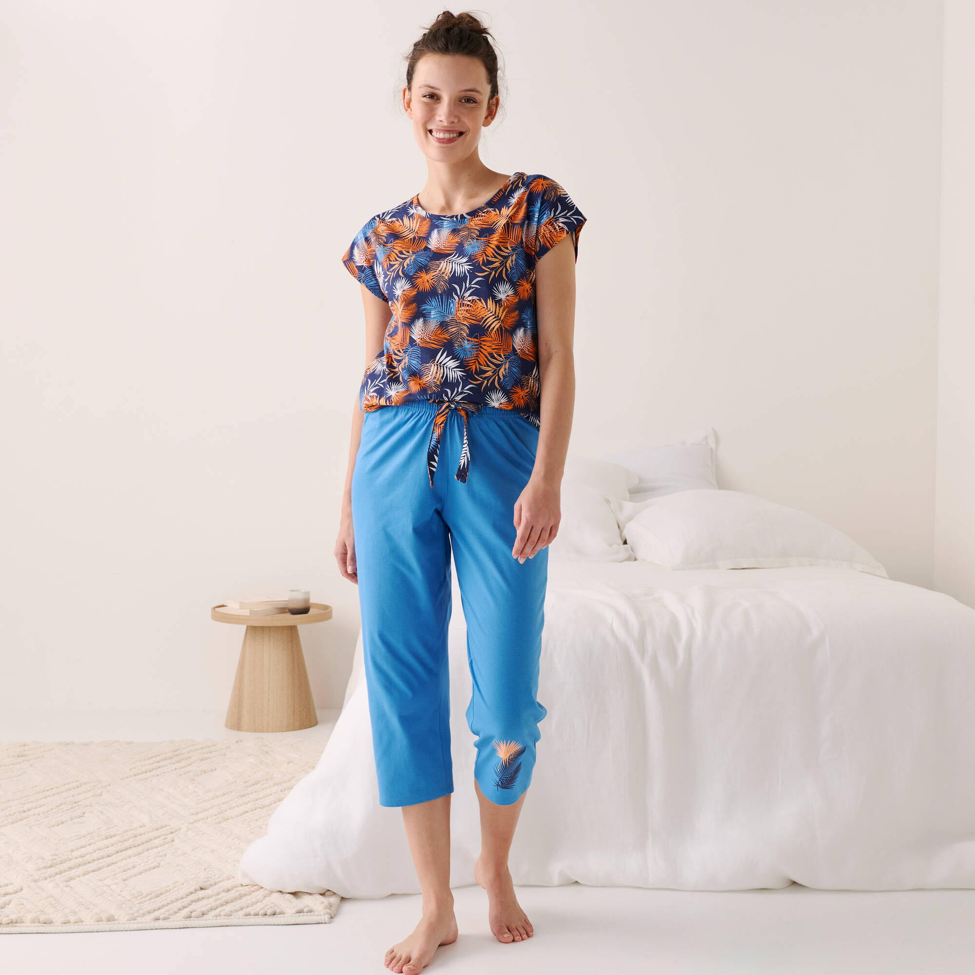 T-shirt de pyjama en coton manches courtes - imprimé tropical