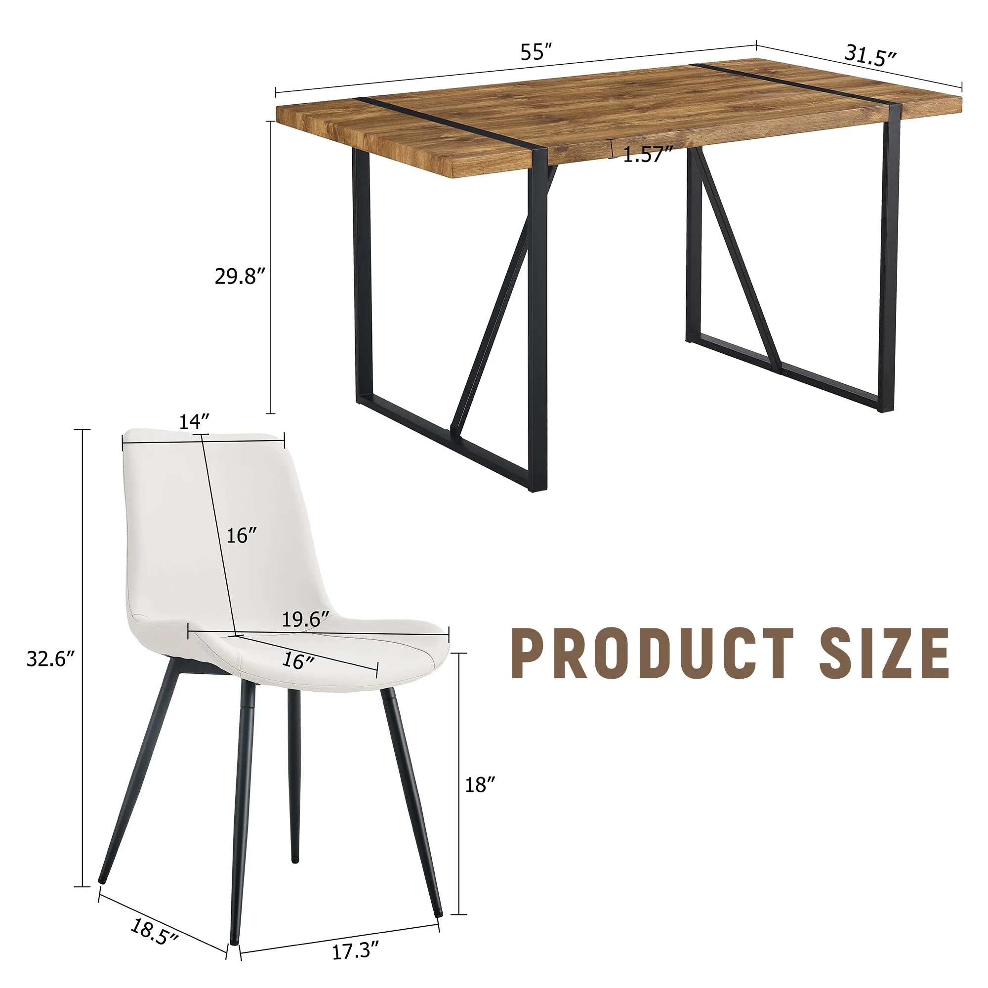 Table and chair set,with faux leather backrest cushion and metal legs