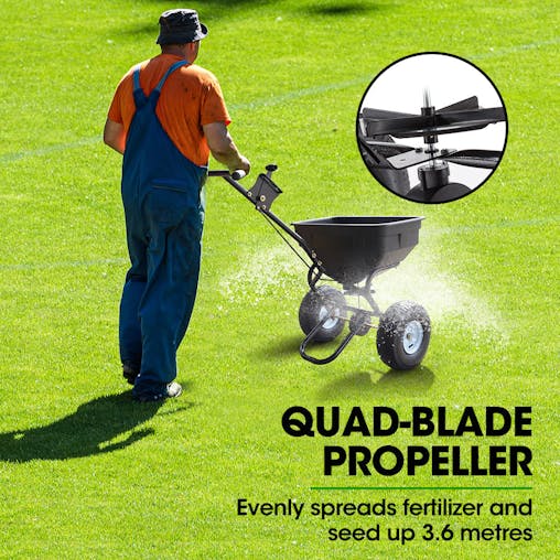 NNEMB Walk Behind Broadcast Spreader 56kg 60L Seed Lawn Fertiliser