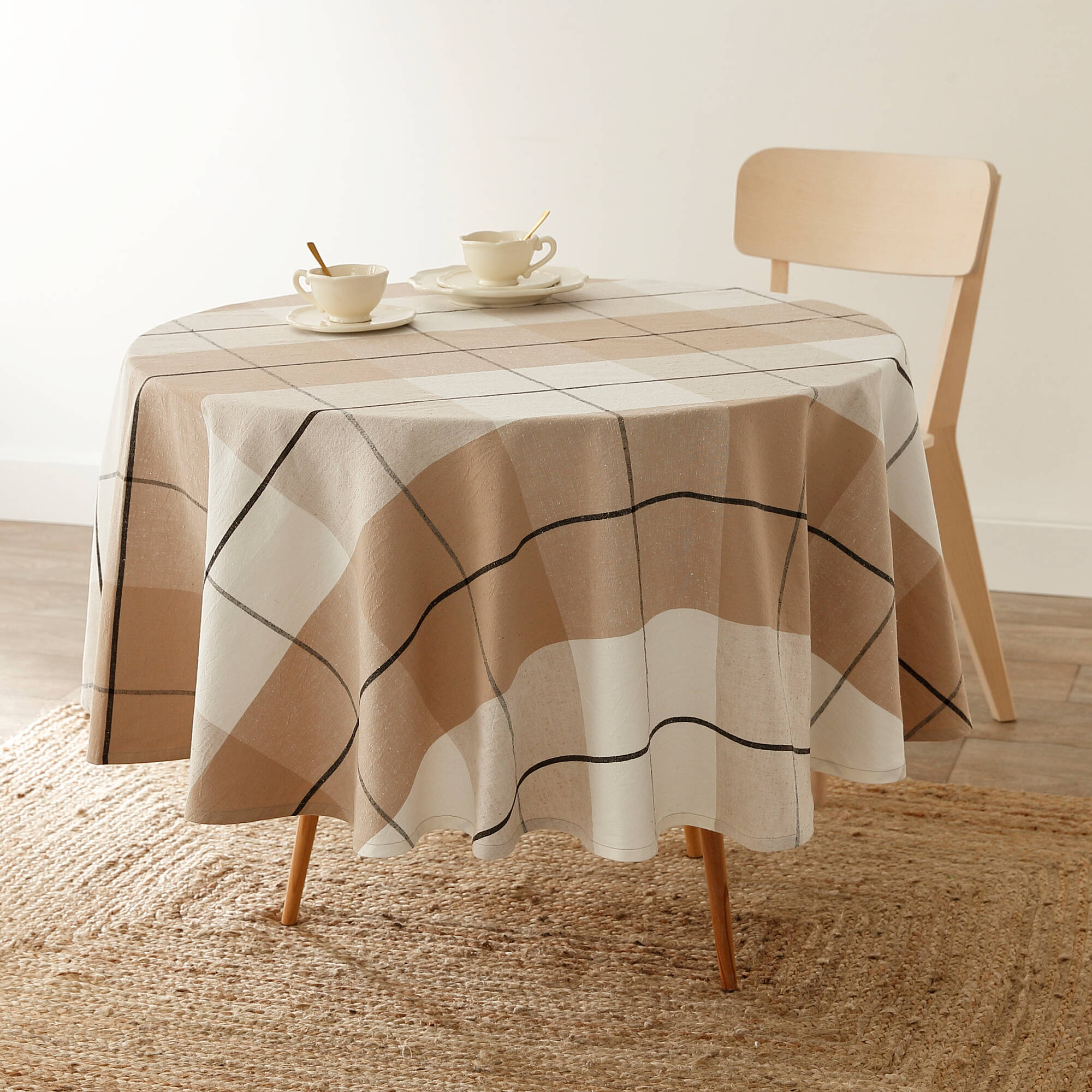 Nappe carreaux coton lin tissé teint