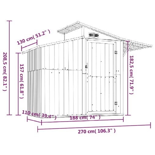 NNEVL Garden Shed Green 270x130x208.5 cm Galvanised Steel