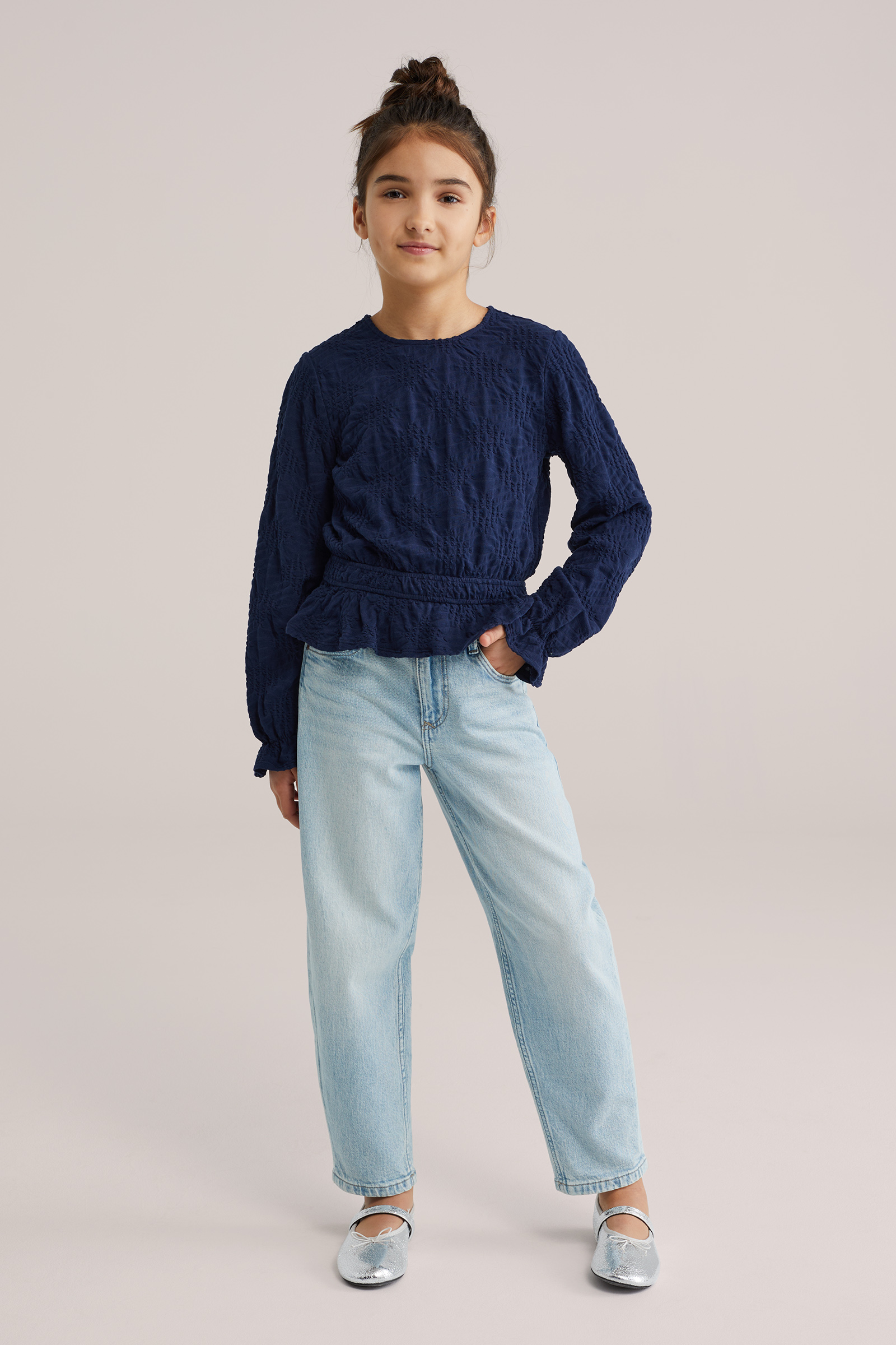 Meisjes jersey top met structuur en elastische taille