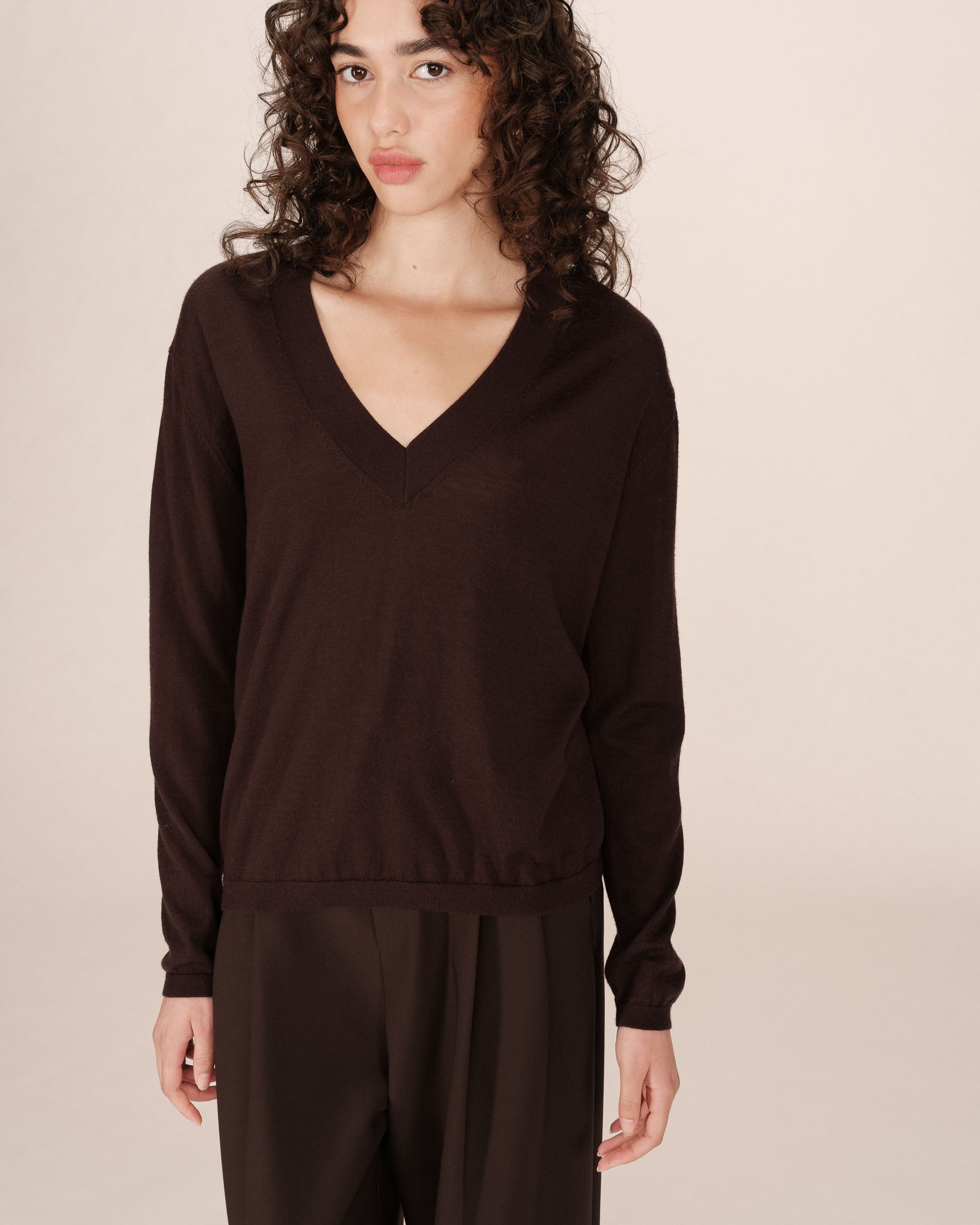 Pull laine merinos chocolat Sabba
