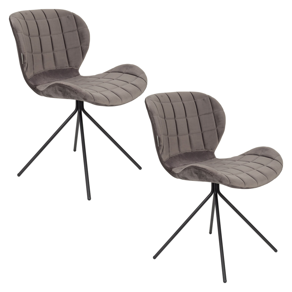Zuiver OMG Velvet Eetkamerstoelen Grijs - Set van 2