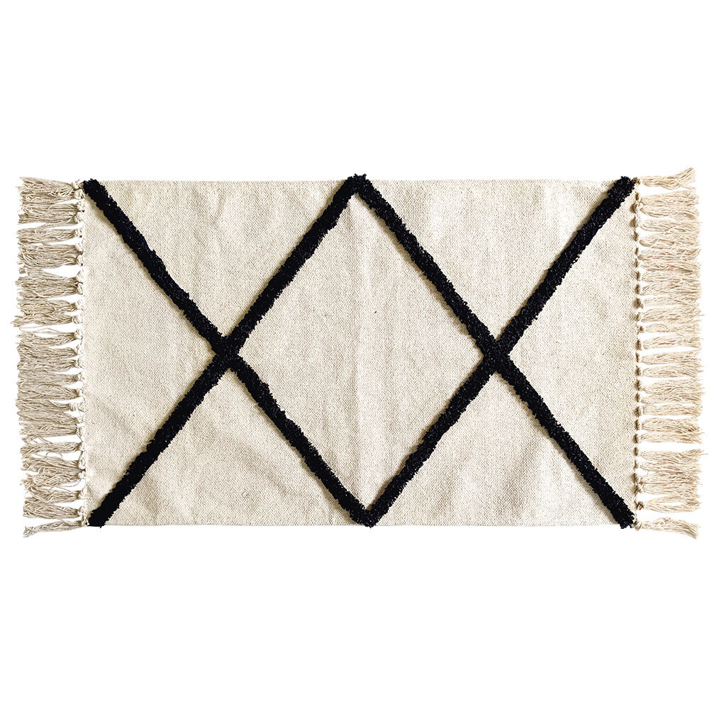 Tapis rectangulaire beige tufté noir 50x80cm