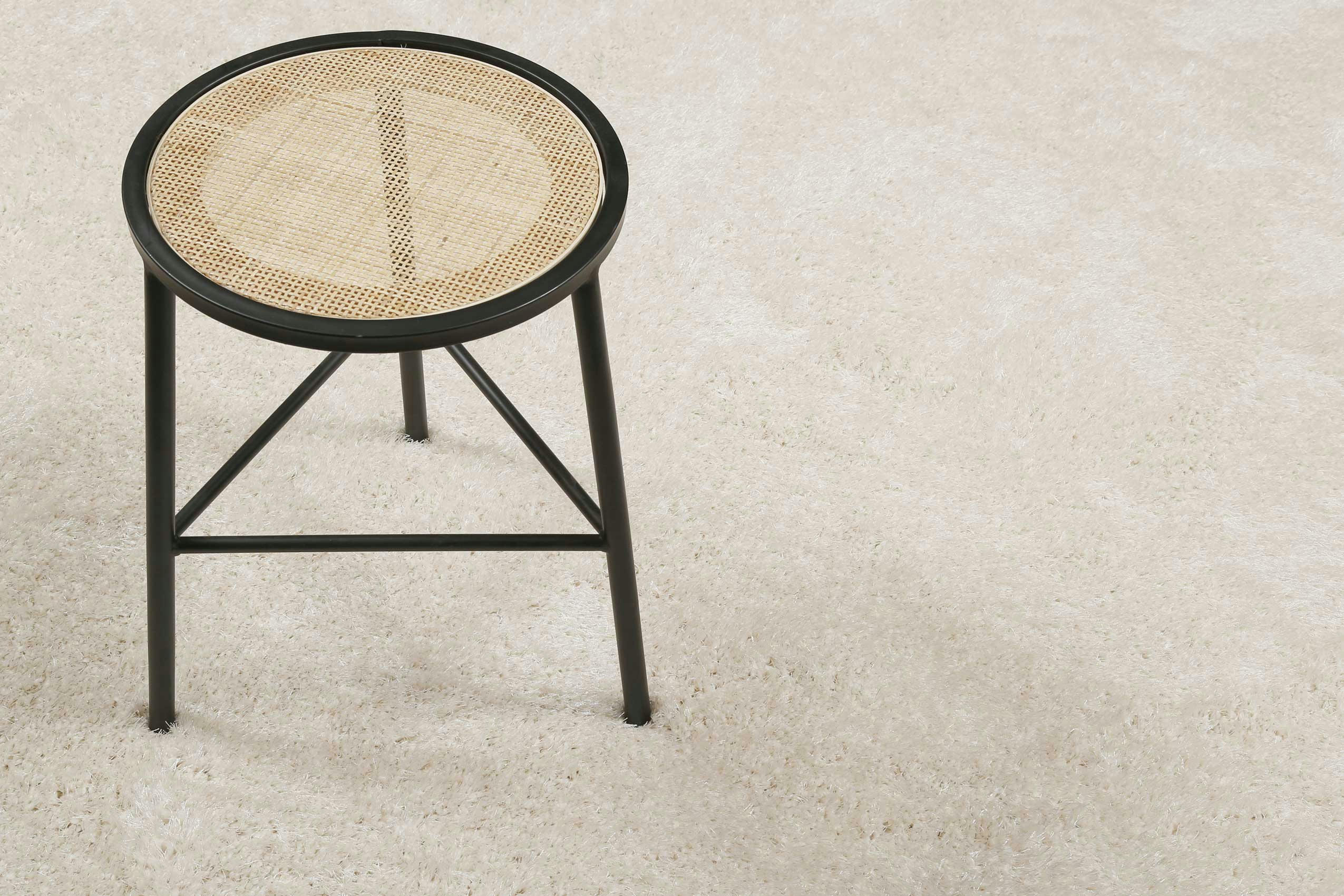 #SWAGGER SHAG - Tapis rond poils longs doux brillant blanc crème 120 rd.