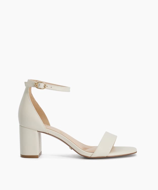 Melins Ecru - Leather Open Toe Block Heel Shoes