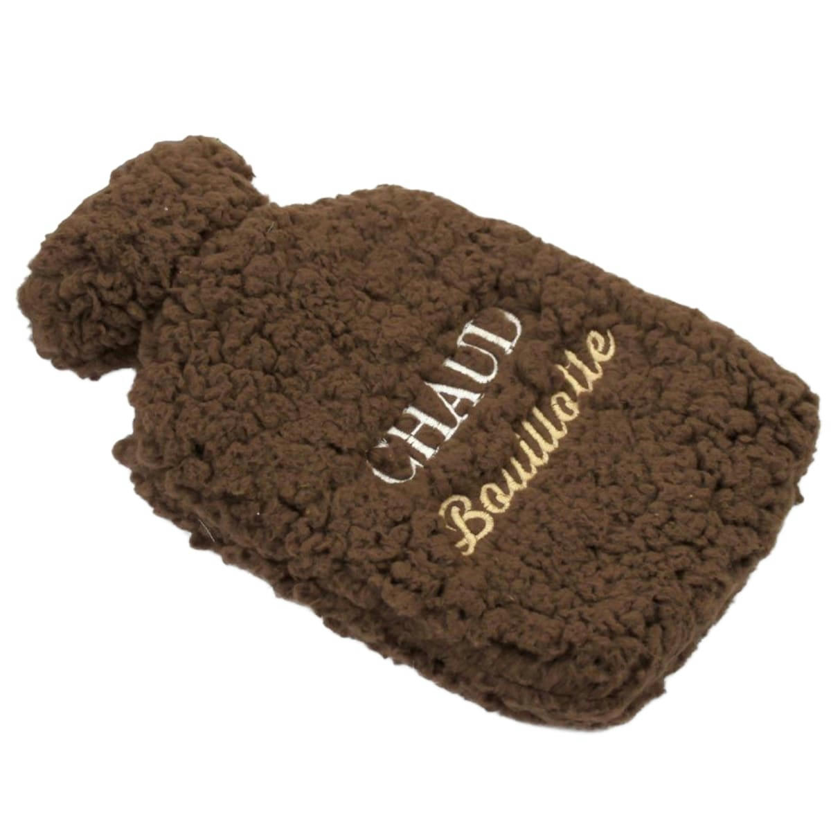 - Bouillotte marron avec enveloppe en fourrure