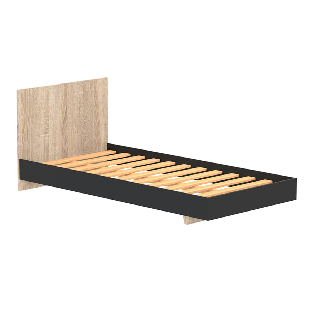- Lit 90x190 sommier inclus cora noir et naturel blanchi