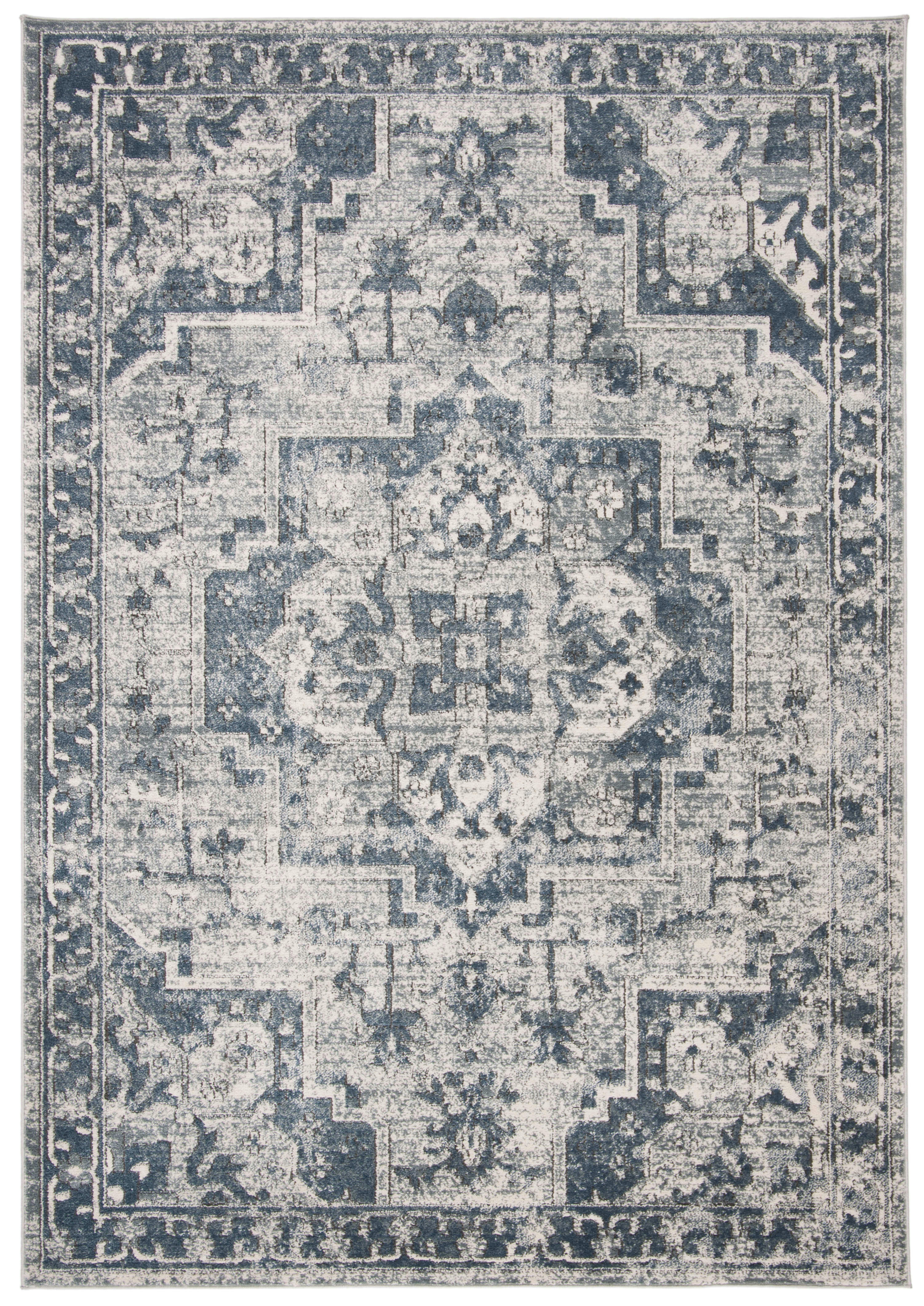 OREGON - Tapis de salon interieur en bleu marine & ivoire, 91 x 152 cm