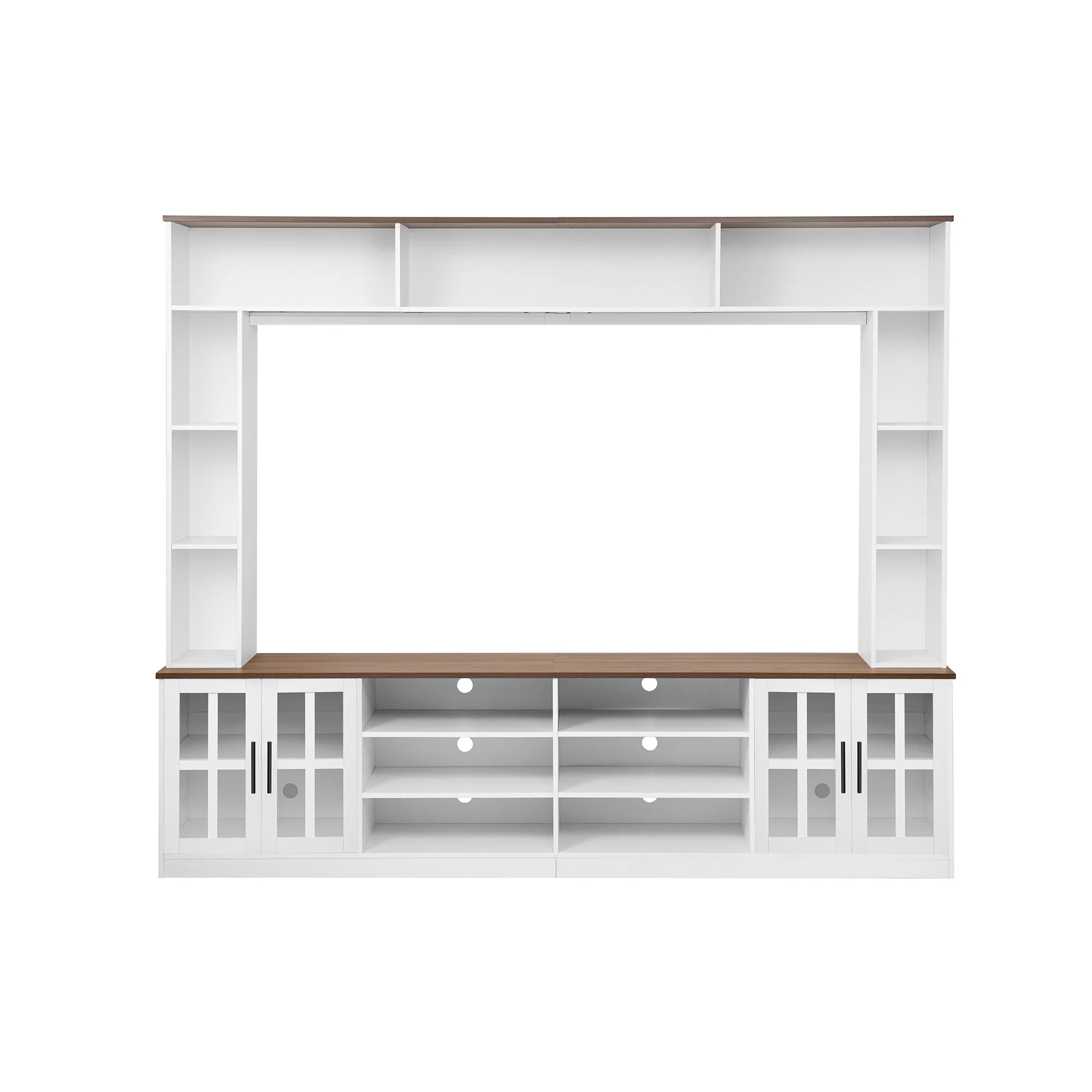 Modern Wall Unit Entertainment Center for TV up to 80 Inches with Bookshelves & Cabinets - 95.5 D x 15.7 W x 78.7 H