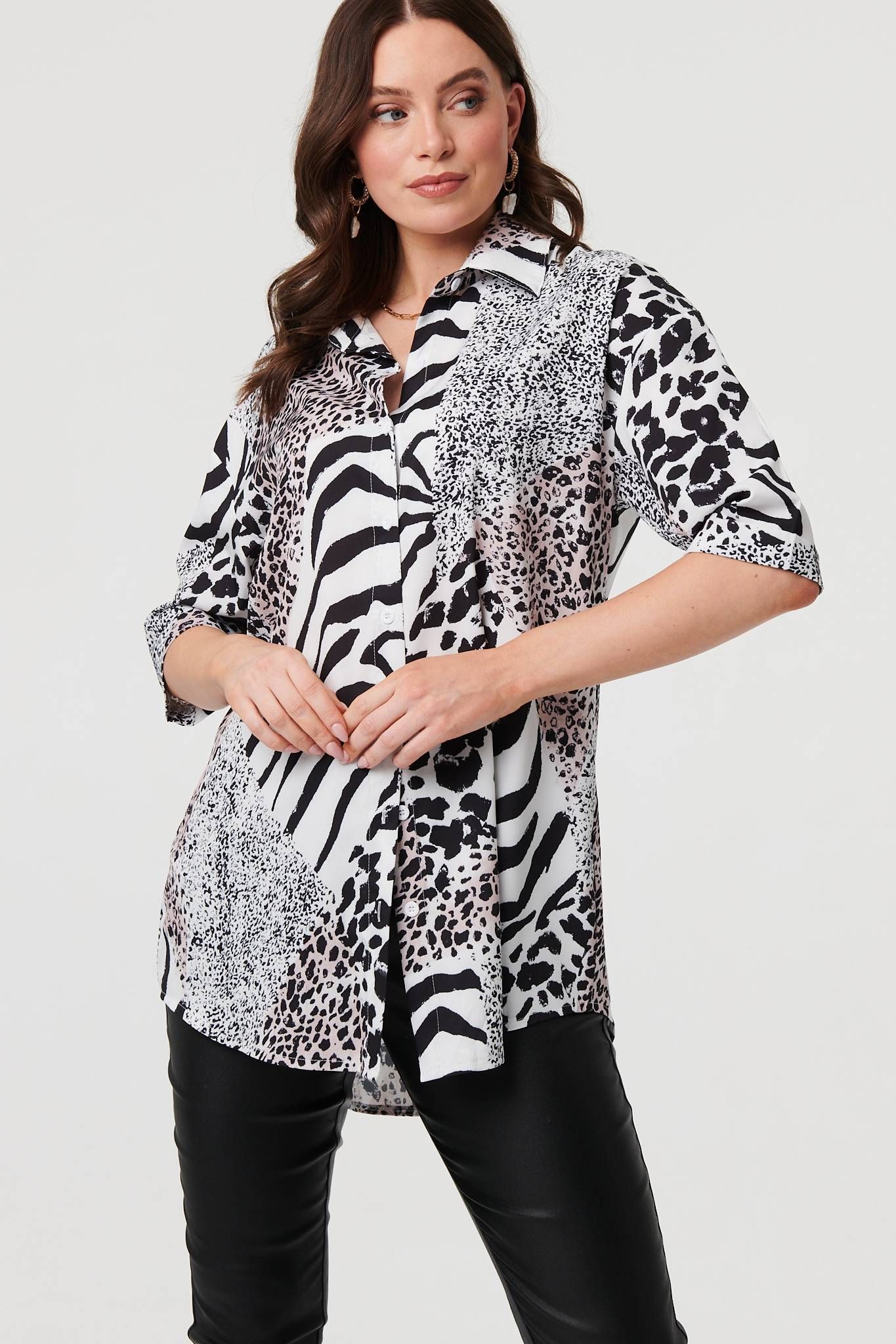 Izabel London Animal Print 1/2 Sleeve Longline Shirt