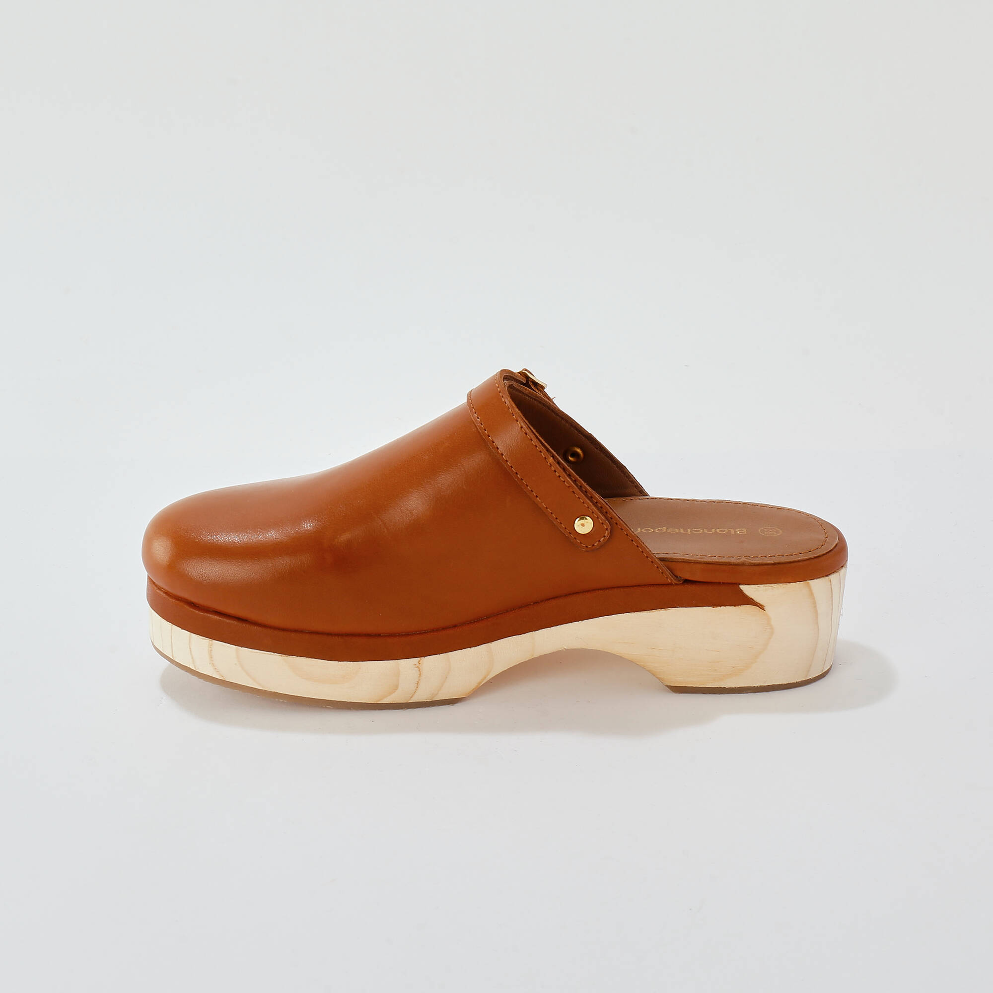 Sabots à talon cuir et bois