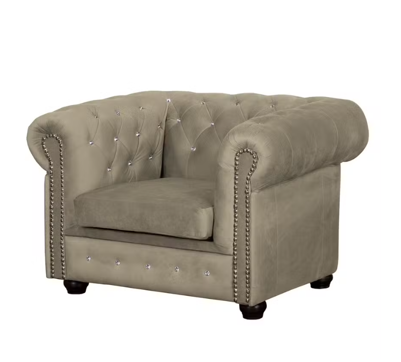Ropez Chesterfield York fotel kryształki welur beżowy