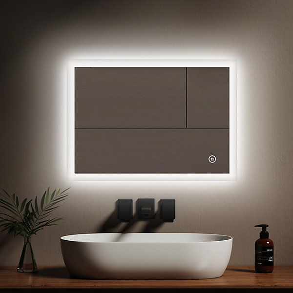 EMKE Miroir lumineux salle de bain 70x50cm, Miroir LED avec Interrupteur Tactile, 6500K, Dimmable