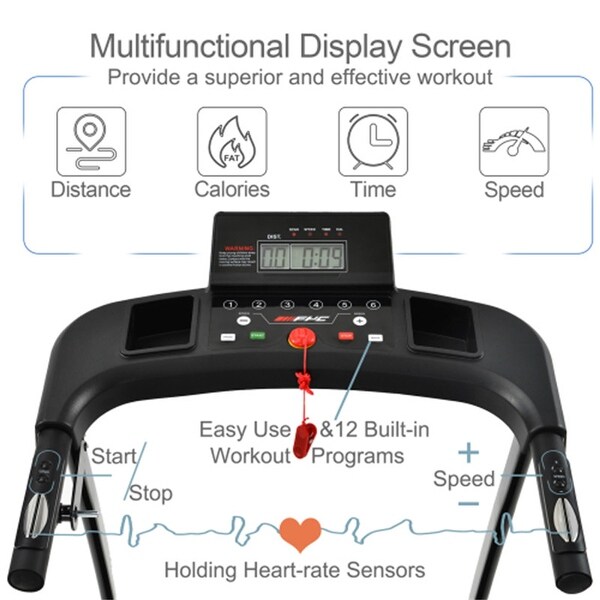 Black Folding Electric Treadmill With LCD Display&Cup Holder