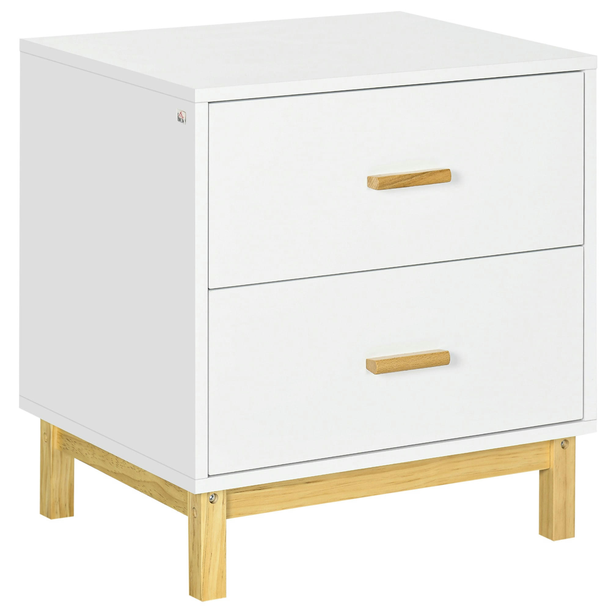 - Table de chevet 2 tiroirs - bois pin bambou MDF blanc